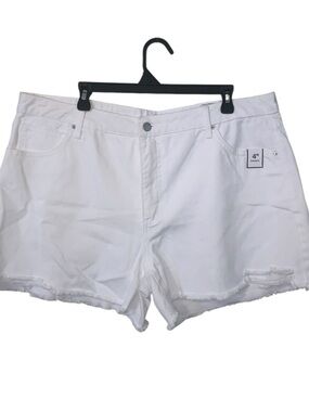 NWT Time and Tru Pure White Denim Women's Jeans Shorts Fringe 4” Inseam